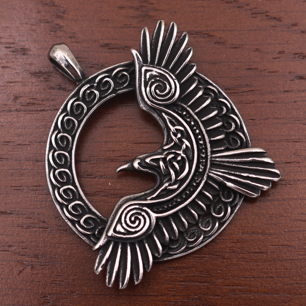 Viking Crow Titanium Steel Necklace - European American Animal Talisman Pendant