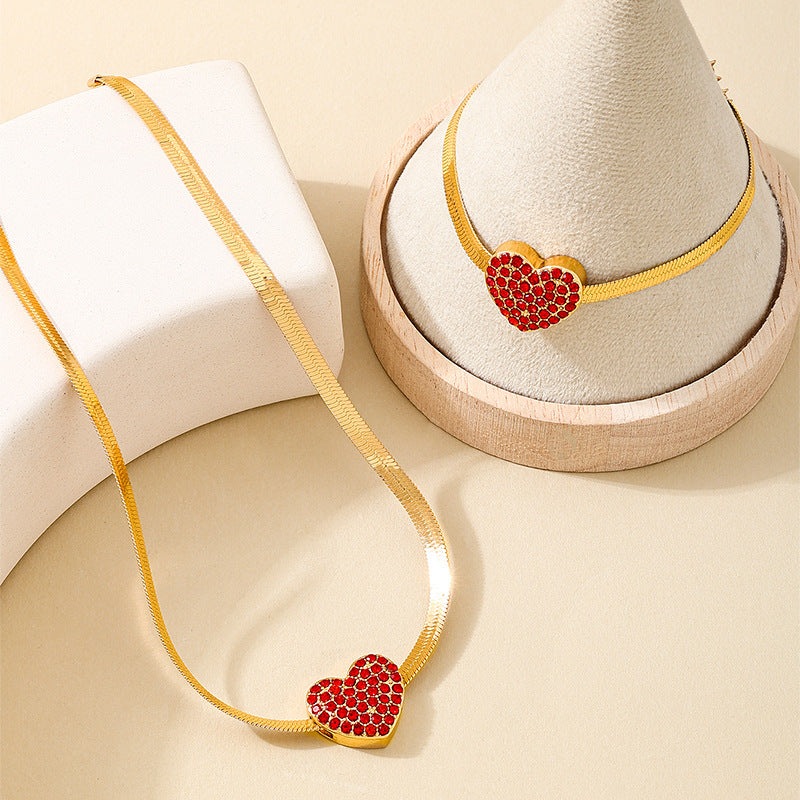 Charming Red Flash Zircon Love Snake Jewelry Set for Women