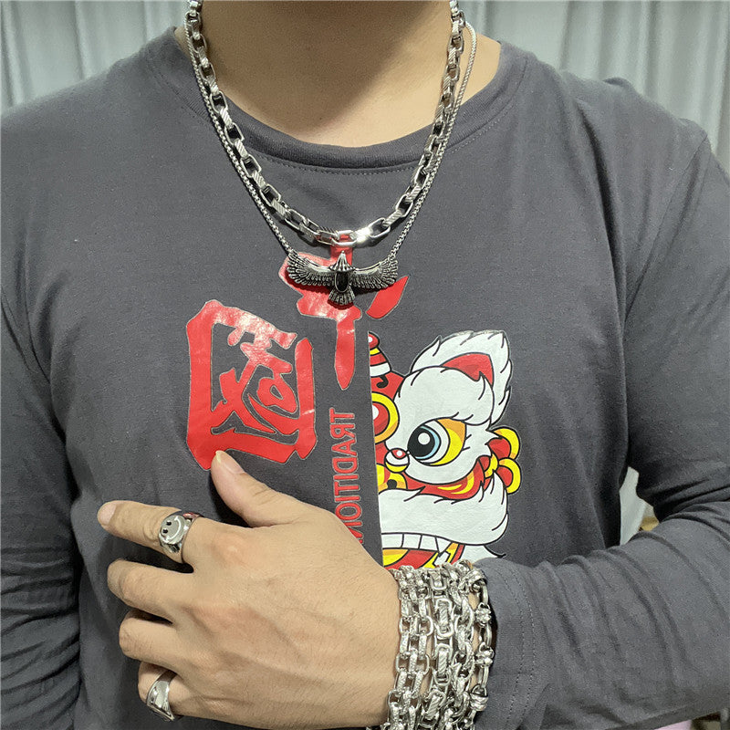 Personalized Retro Eagle Pendant Necklace for Men in Titanium Steel - Trendy Animal Design