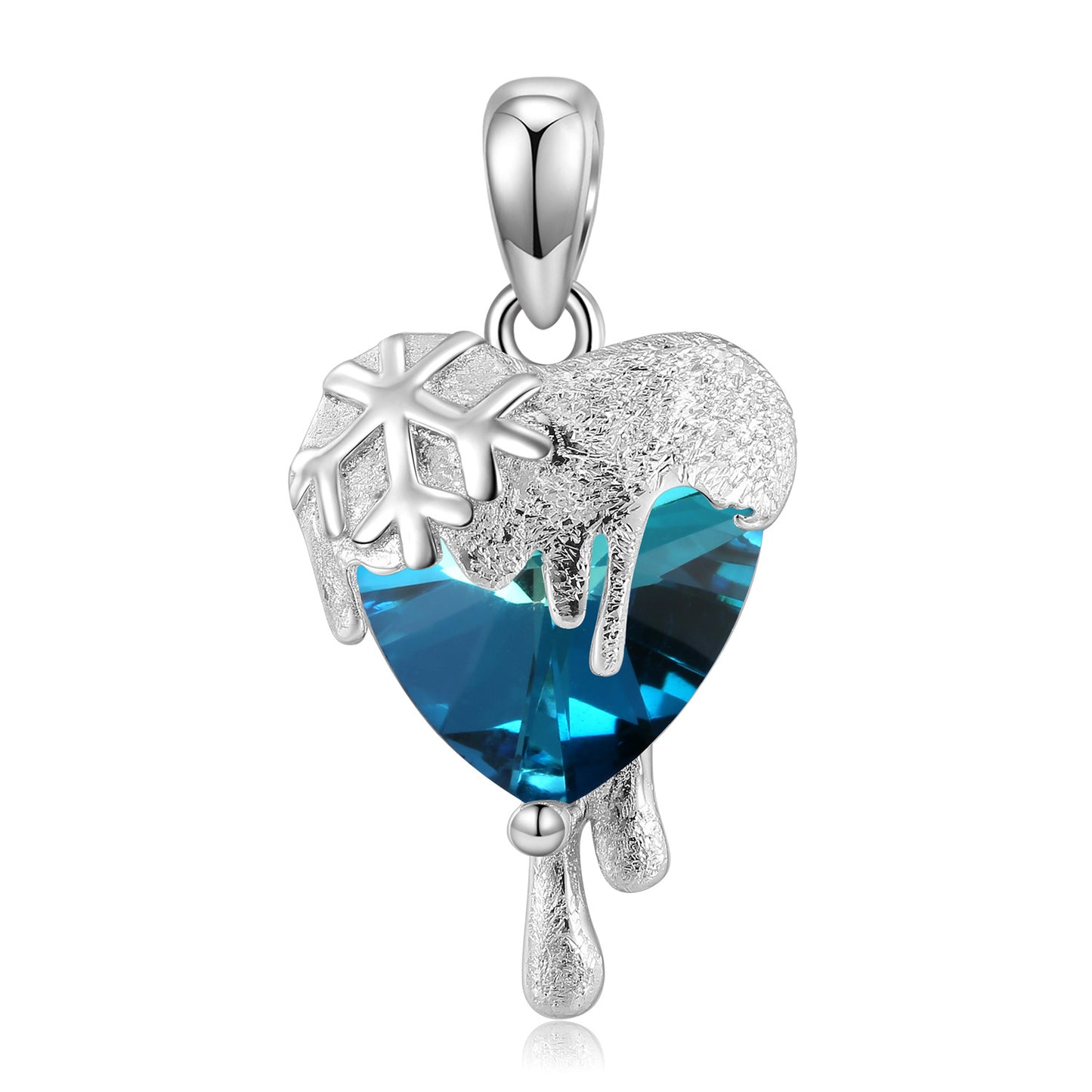 Snow Melting Design Heart Shape Blue Zircon Pendant Silver Necklace