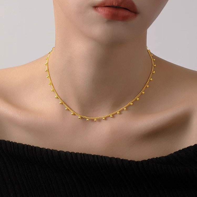 Planderful Jewelry Gold Bead Necklace Bohemian Tassel Stainless Steel 18K Plated