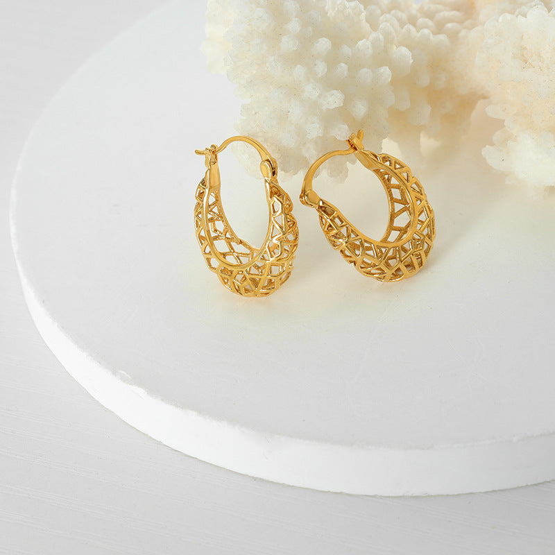 Exaggerated Irregular Hollow Circle Earrings - Niche Design Statement Ear Studs