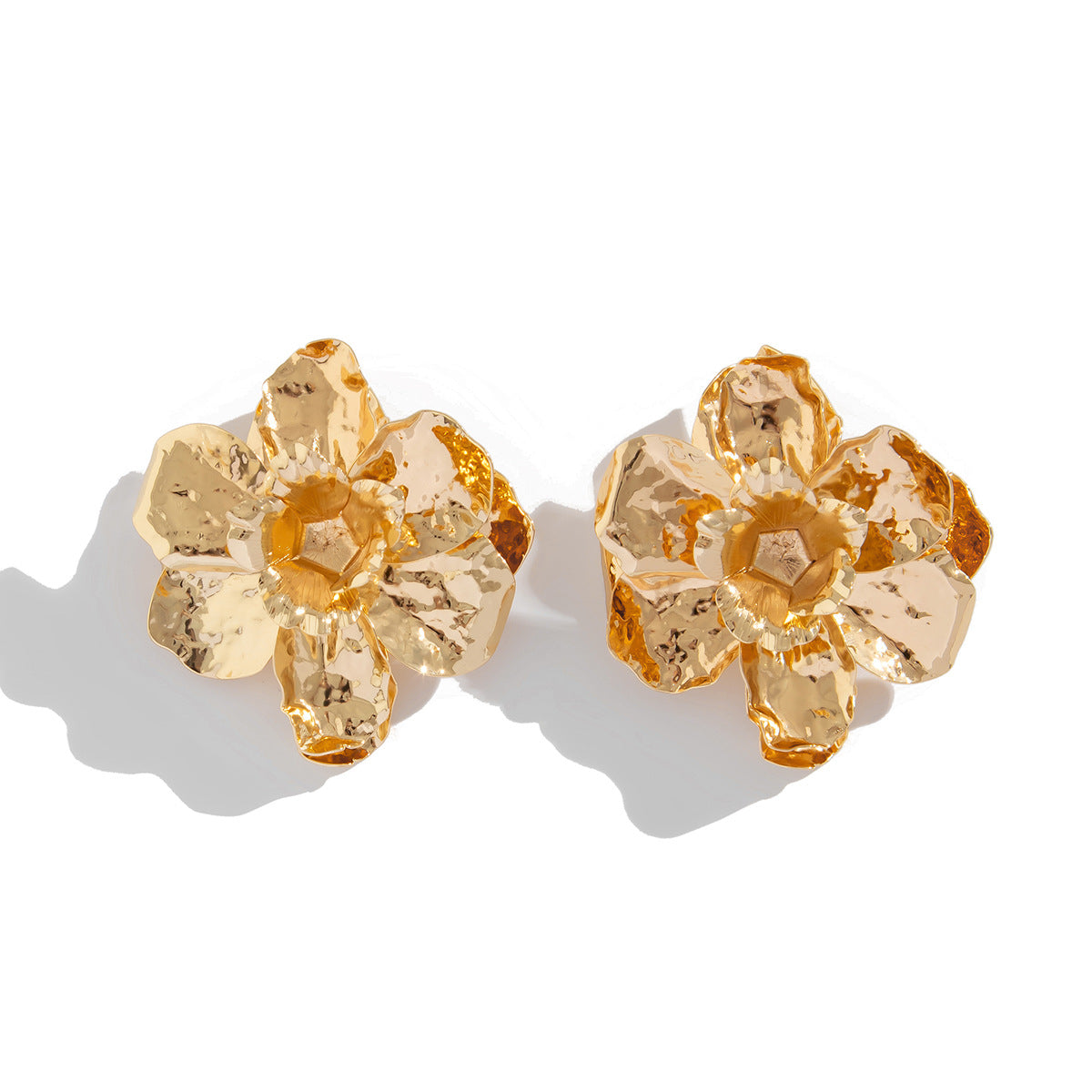 Planderful Vienna Verve Statement Flower Stud Earrings Exaggerated Metal Pleated Three Dimensional Design For Women
