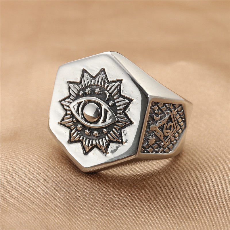 Retro Masonic Eye Ring for Men - Trendy Titanium Steel Jewelry Accessories