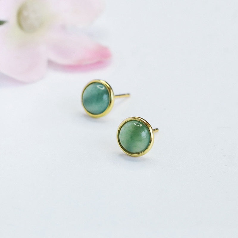 Blue-Water Jadeite Round 925 Silver Stud Earrings