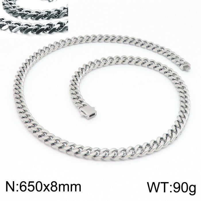 Stainless Steel Cuban Chain Bracelet, Rock Street Men's Vacuum Plated Four-Sided Grinding Square Necklace