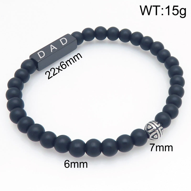 Black Agate Volcanic Stone Beaded Bracelet Design Sense Letter Dad Titanium Steel