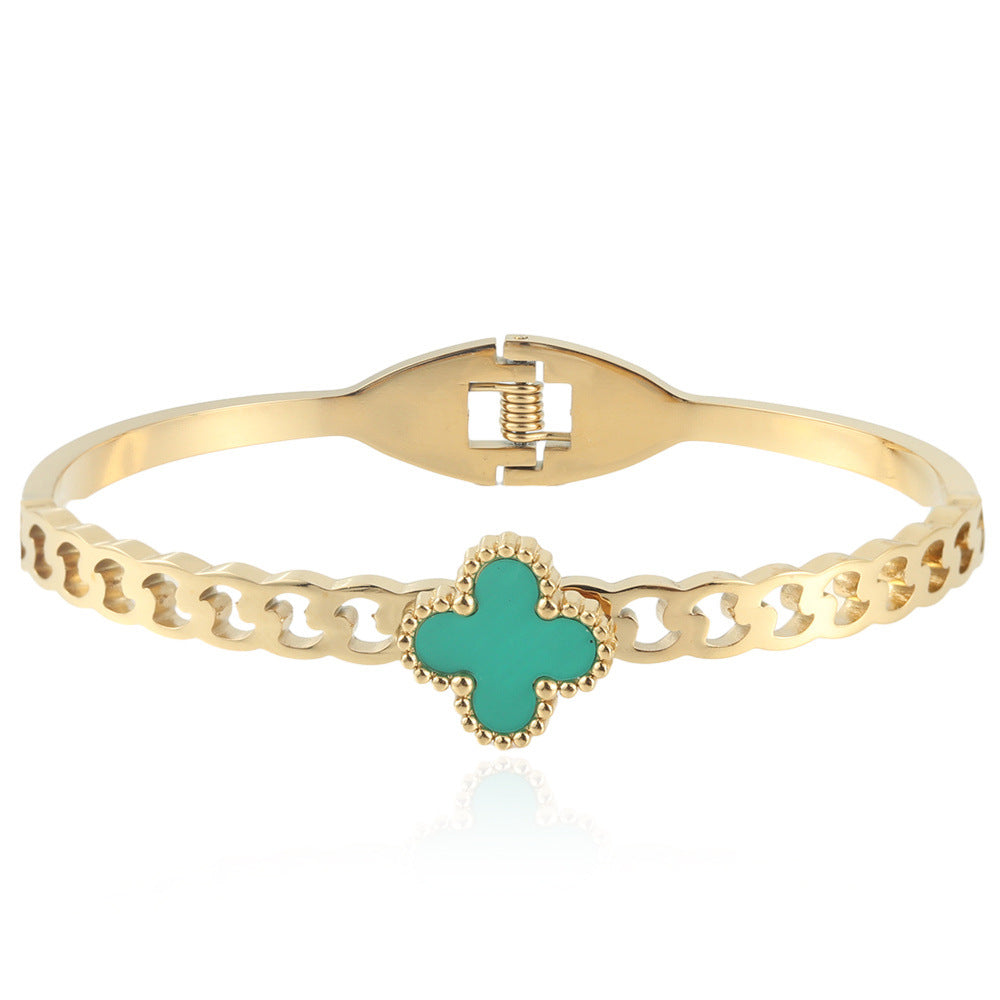 Stainless Steel Four-Leaf Clover Hollow Bracelet - Modern Light Luxury Titanium Steel Accessory