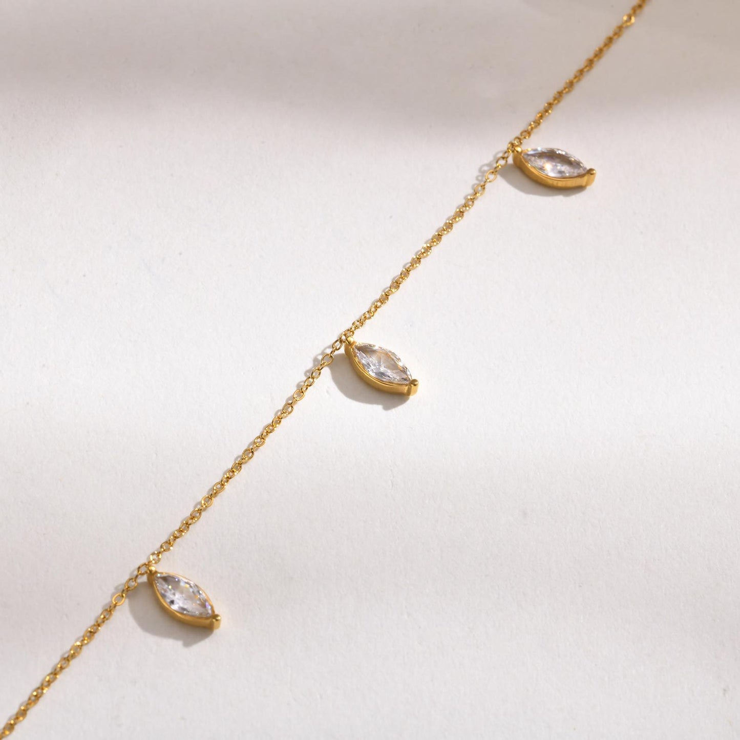 Stainless Steel Horse Eye Zircon Flat Cross Necklace 18K Gold