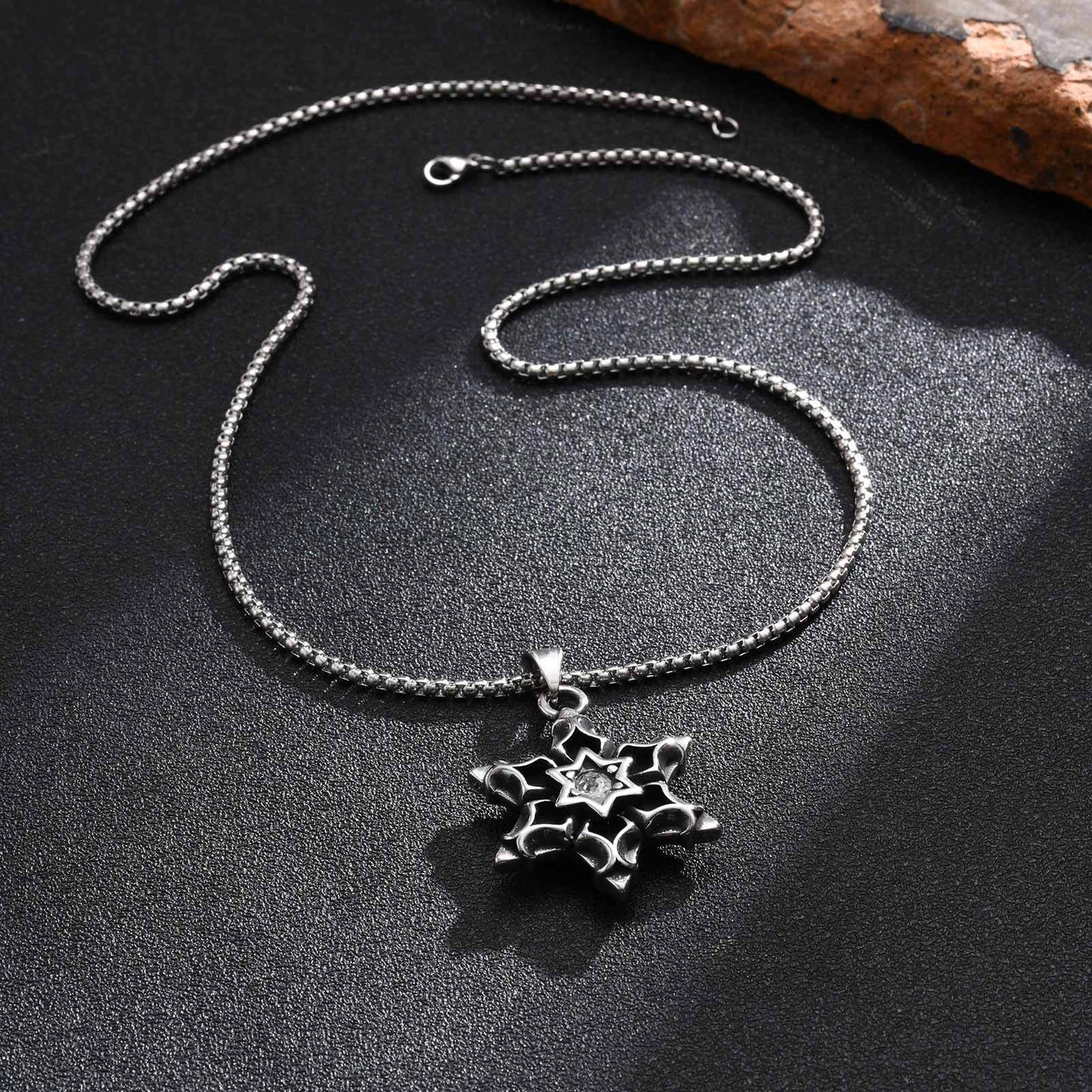 Stainless Steel Hexagram Pendant Necklace Street Art Men's – Titanium Steel