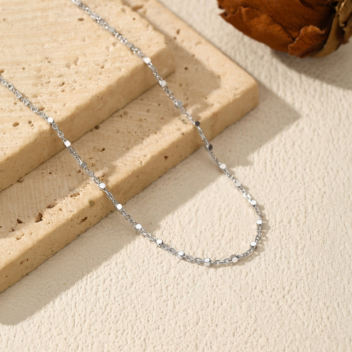 925 Sterling Silver Sequin Plain Chain Necklace