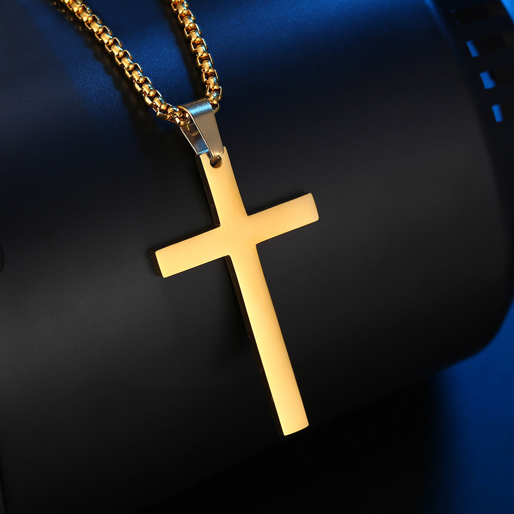 Planderful Titanium Steel Cross Pendant Necklace Glossy Minimalist Unisex Jewelry Gift For Him