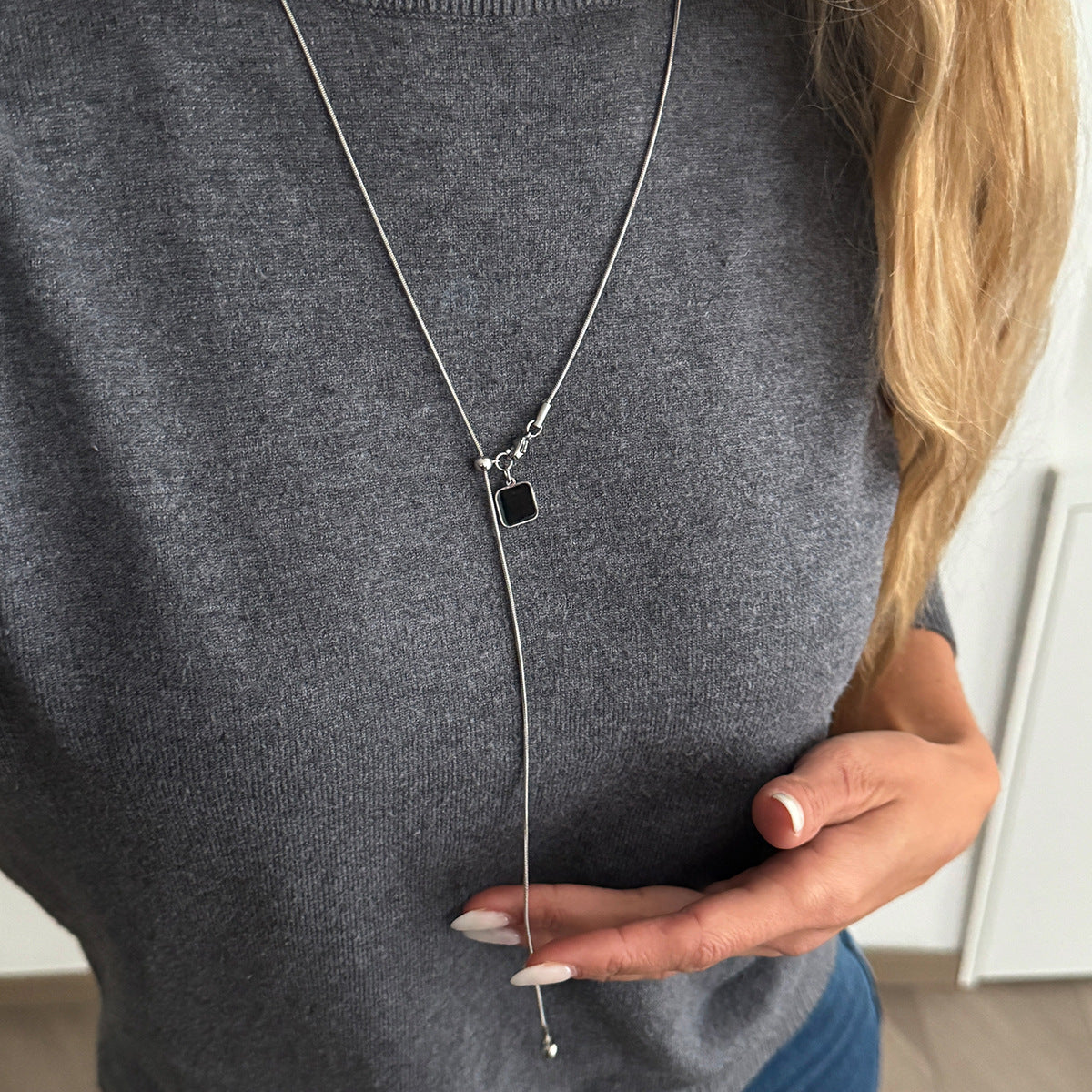 Adjustable Heart Y-Shaped Snake Chain Necklace
