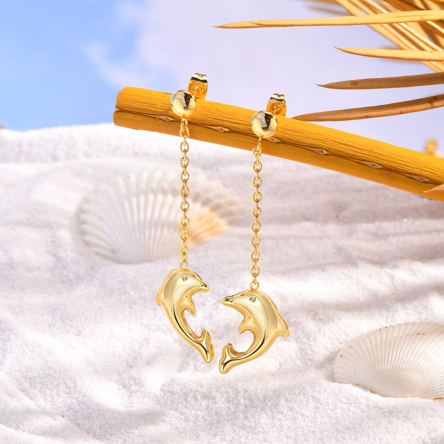 Jewelry Stainless Steel Flat Cross Chain Dolphin Tassel Earrings