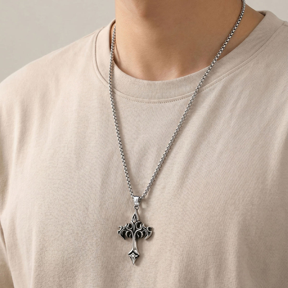 Street Necklace Street Hip Hop Punk Unisex Stainless Steel Flame Cross Pendant