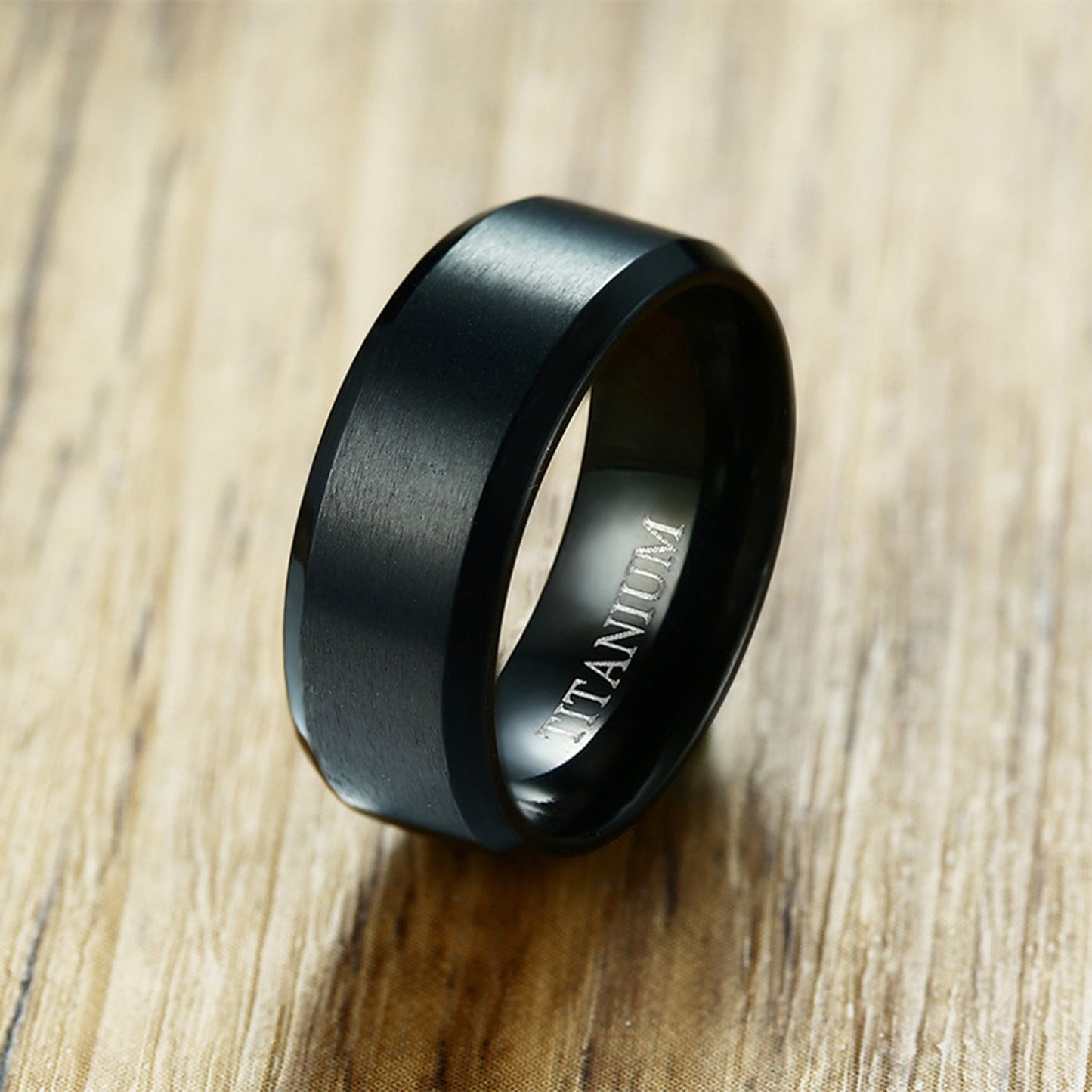 Face Width 8MM Brushed Titanium Ring Simple Black Wholesale