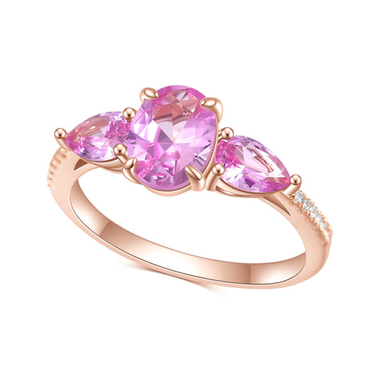 Oval Shape and Pear Shape Barbie Pink Corundum Silver Ring