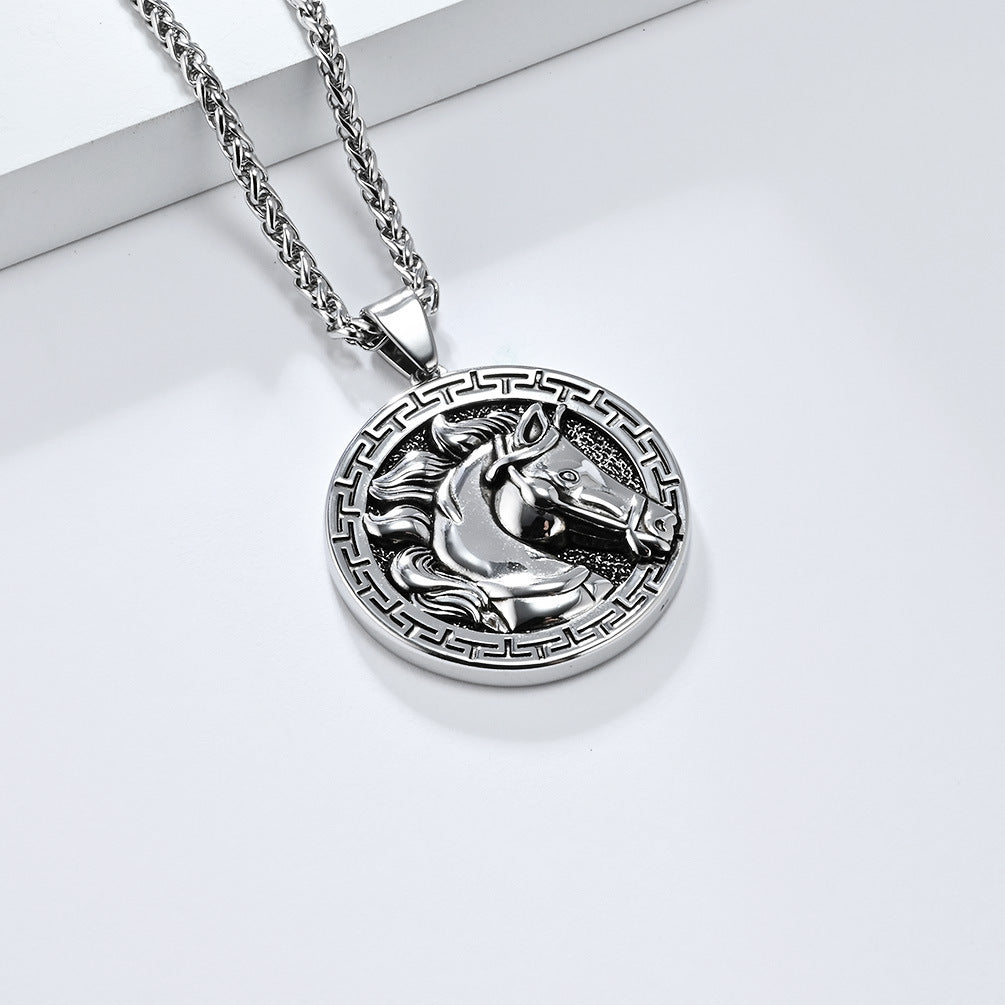 Cross-Border European-American Retro Horse Head Titanium Necklace