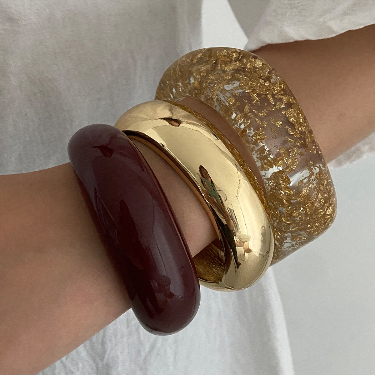 Planderful Vienna Verve C Shaped Bracelet Gold Foil Retro Wide For Women Statement Jewelry