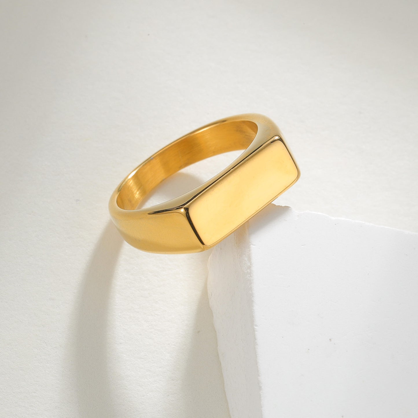 Planderful Titanium Steel Rectangular Ring Unisex Retro Personality Casting Protection Statement Jewelry