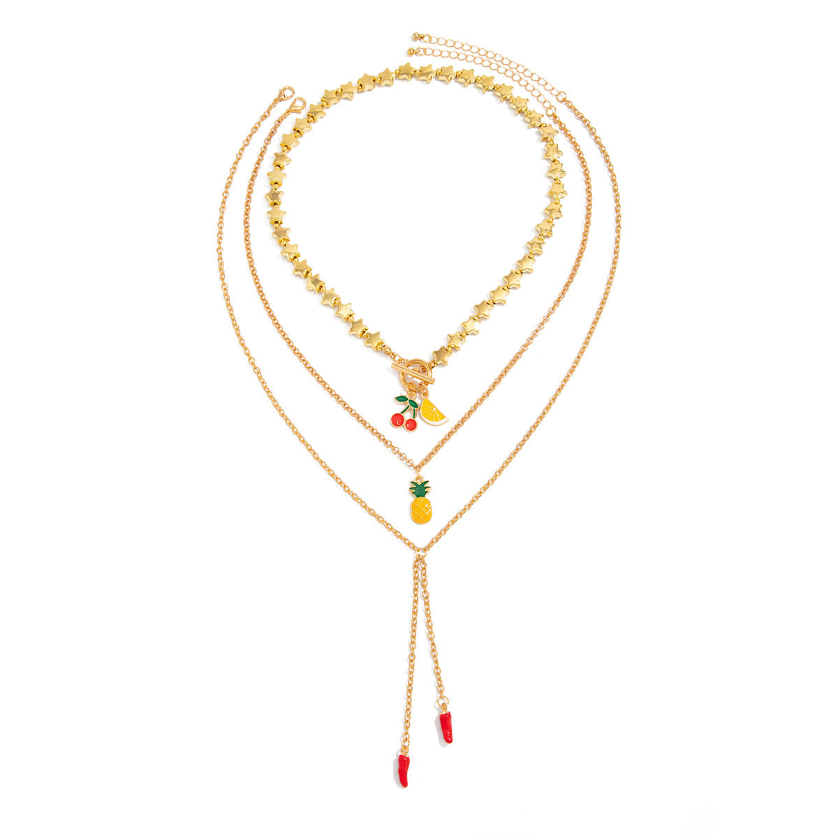 Pineapple & Cherry Y-Shaped Fringe Necklace