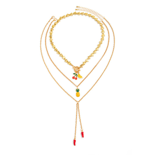 Pineapple & Cherry Y-Shaped Fringe Necklace