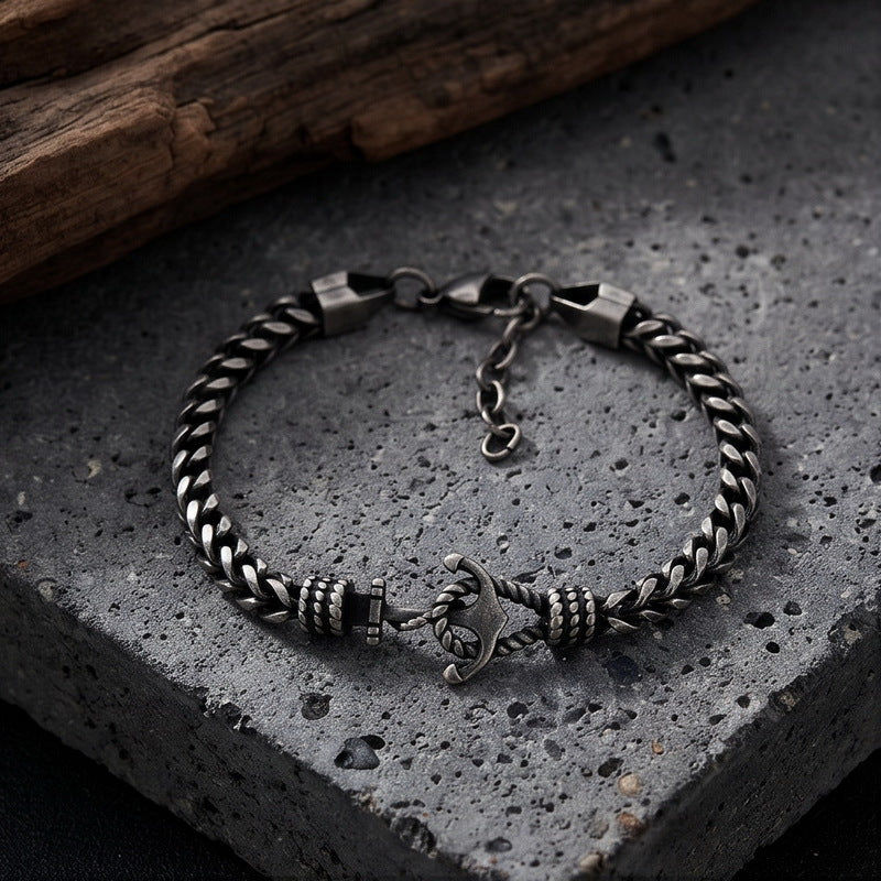 Punk Front & Back Chain Adjustable Bracelet Nautical Anchor Layered Keel Chain