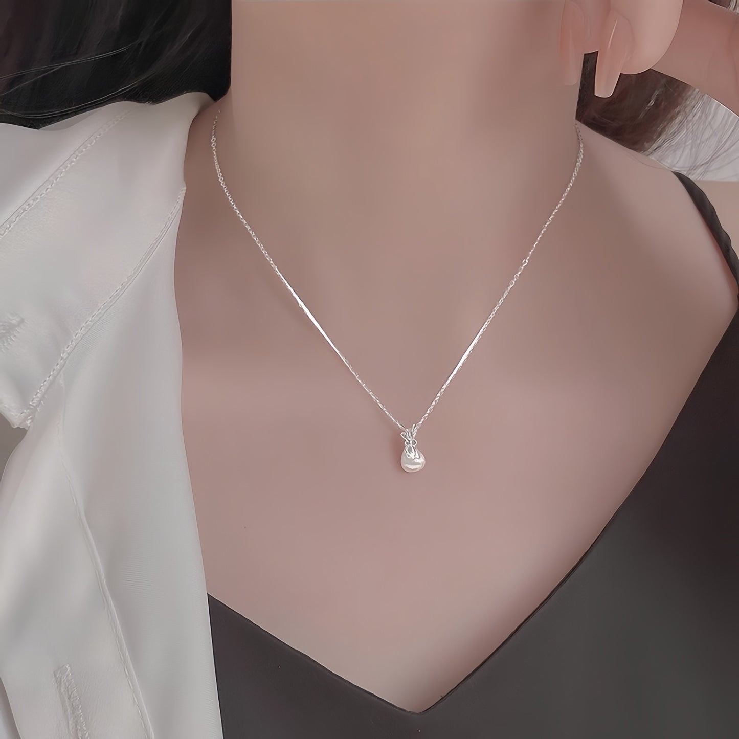 Planderful Sterling Silver Lucky Money Bag Necklace for Girlfriend - Elegant Chinese Style Collarbone Chain Gift