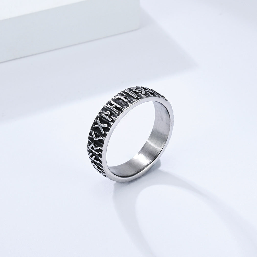 Planderful Nordic Viking Ring In Titanium Steel For Men With Luhn Text Engraving Size 7 To 13