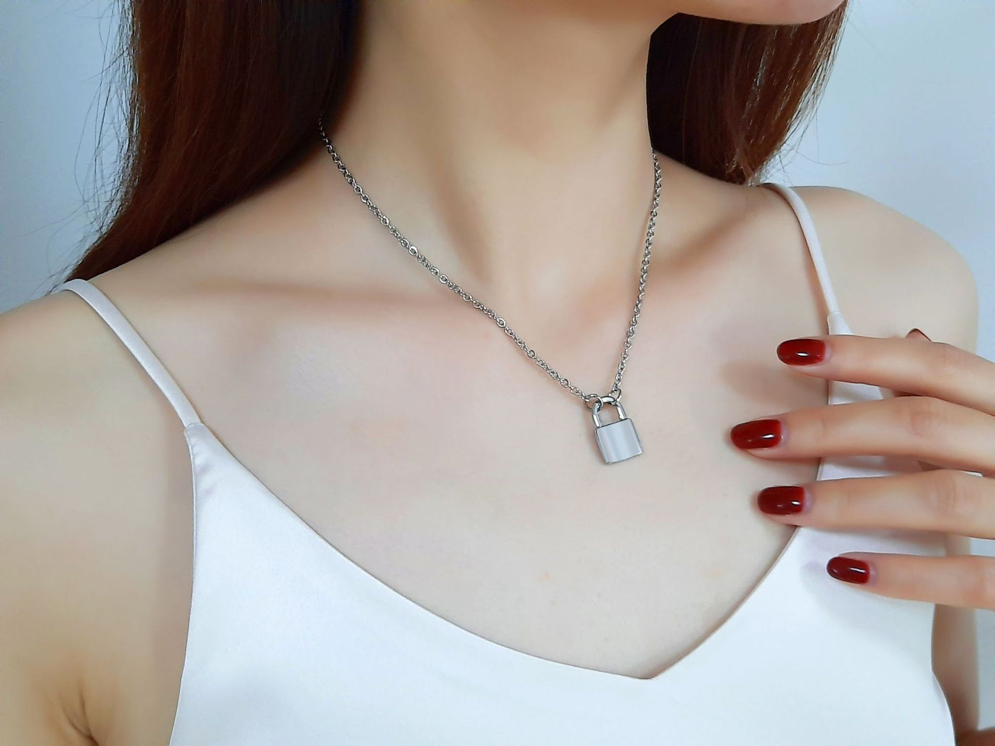 Cross-Border Accessories Stainless Steel Lock Head Pendant Necklace