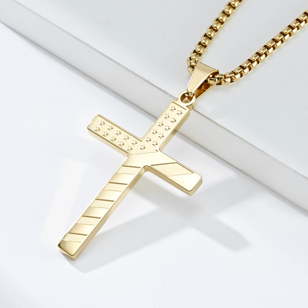 Planderful American Flag Cross Necklace Titanium Steel Unisex Hip Hop Style Premium Daily Wear