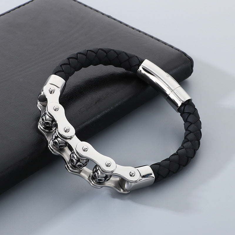 Planderful Retro Skull Leather Bracelet For Men Bold Style