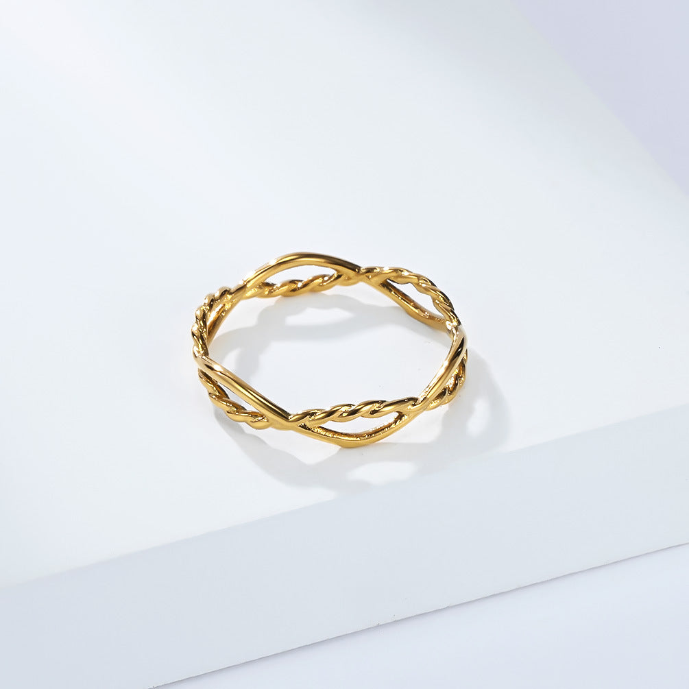 Planderful Titanium Steel Ring With Double Strand Braided Twist Geometric Winding Design For Women