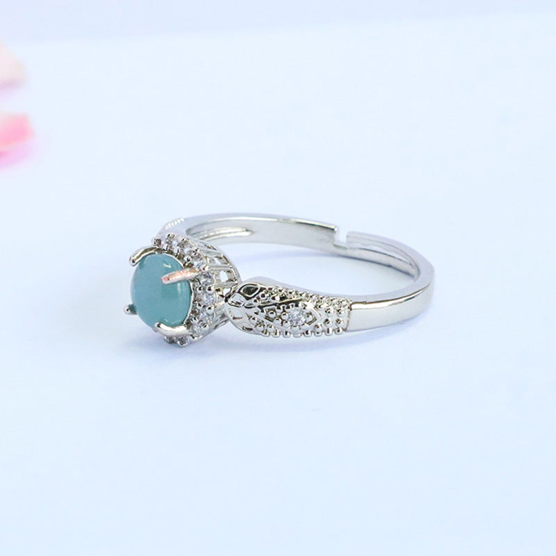 Blue Water Jadeite Star-Halo Ring