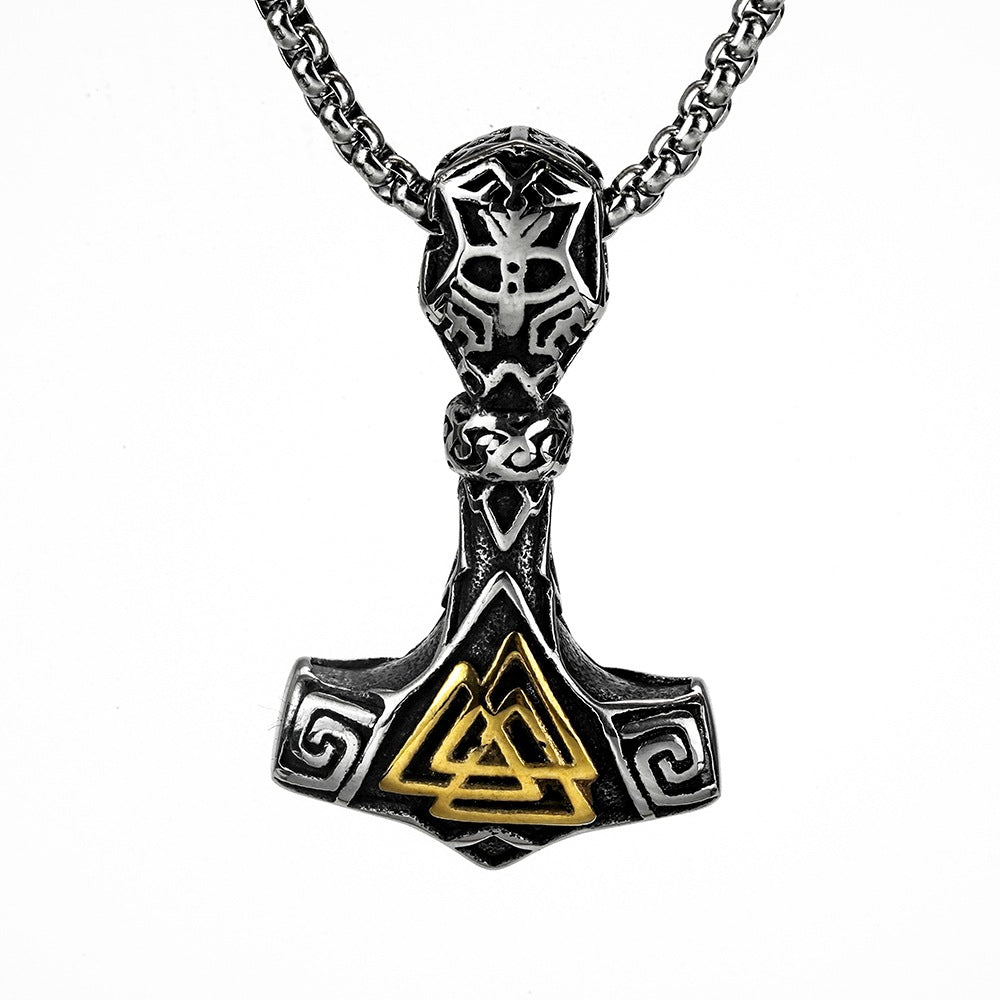 European And American Jewelry Wholesale Titanium Steel Pendant Men's Stainless Steel Necklace Retro Viking Thor's Hammer