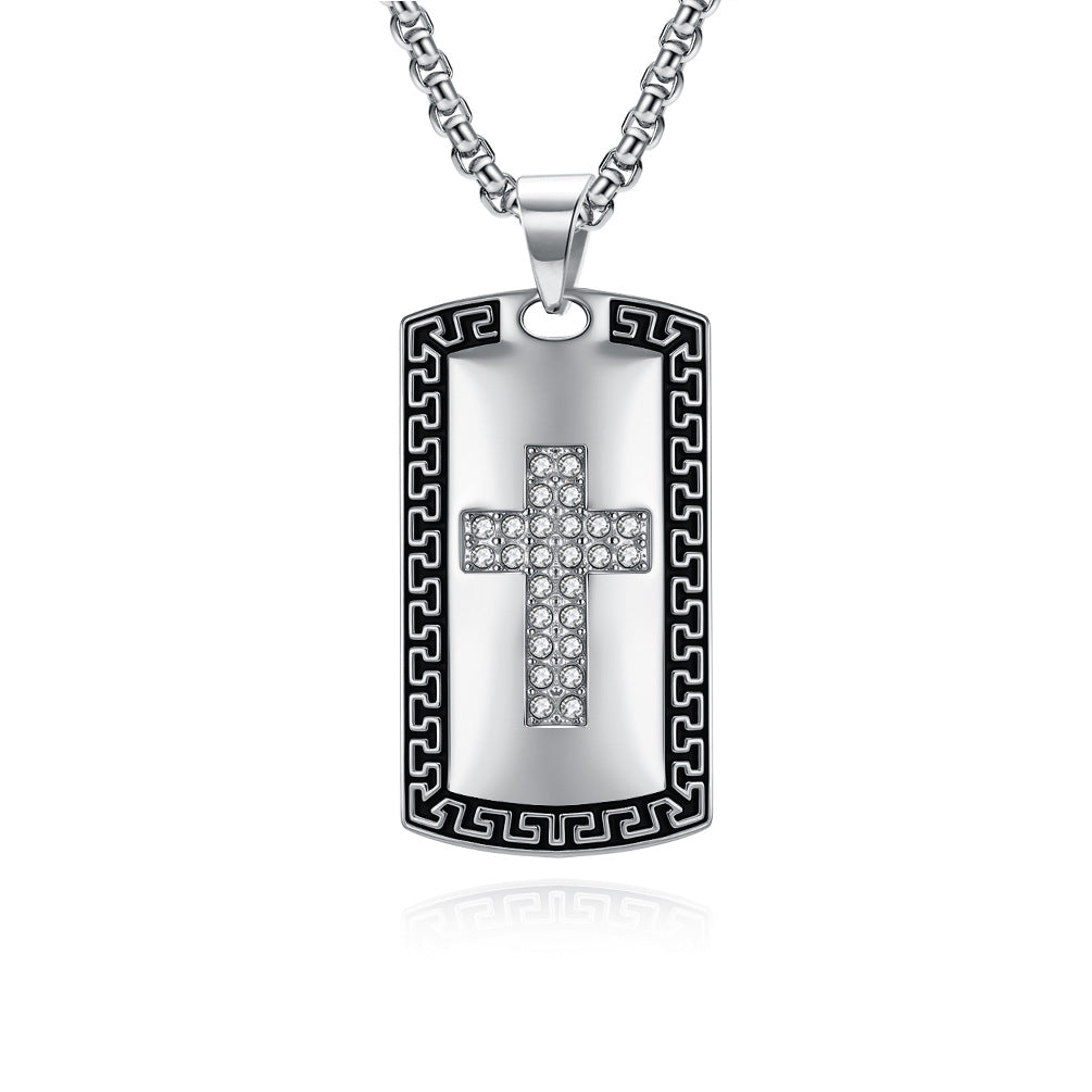 Planderful Cross Necklace For Men Titanium Steel Great Wall Pattern Bold Army Style Niche Personality Pendant