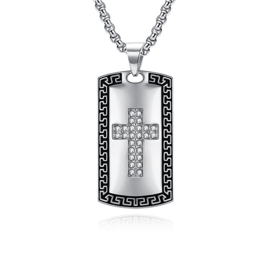Planderful Cross Necklace For Men Titanium Steel Great Wall Pattern Bold Army Style Niche Personality Pendant
