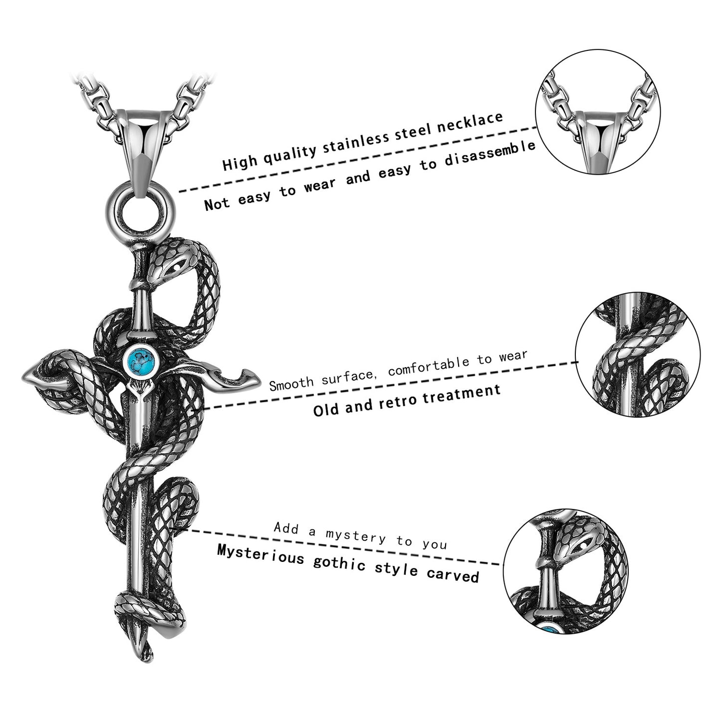 Titanium Steel Necklace – Statement Hip Hop Cross Snake