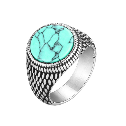 Stainless Steel – Black Agate – Turquoise Seal Ring
