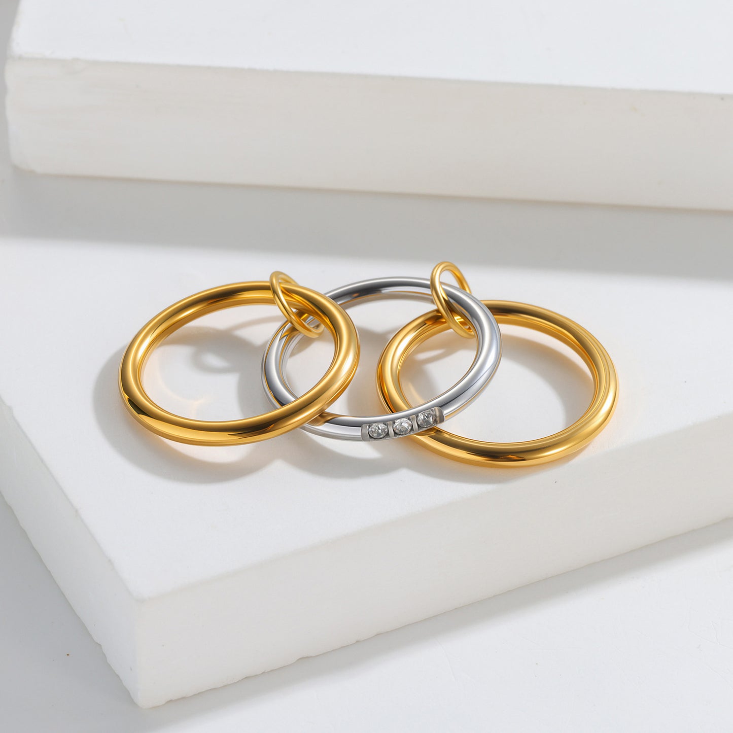 Planderful Zircon Encrusted Titanium Steel Stacked Ring