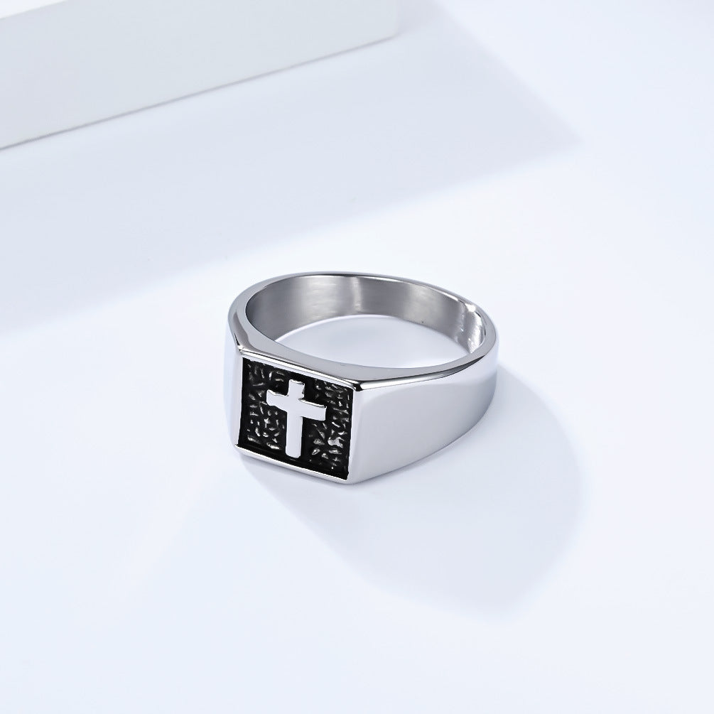 Planderful Titanium Cross Ring Unisex Minimal Hand Jewelry Personalized Everyday Genie Collection