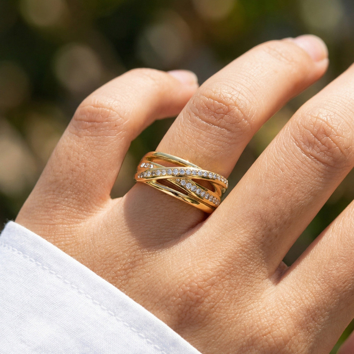 Staggered Birdcage Ring Women's Index Finger Stainless Steel Zircon