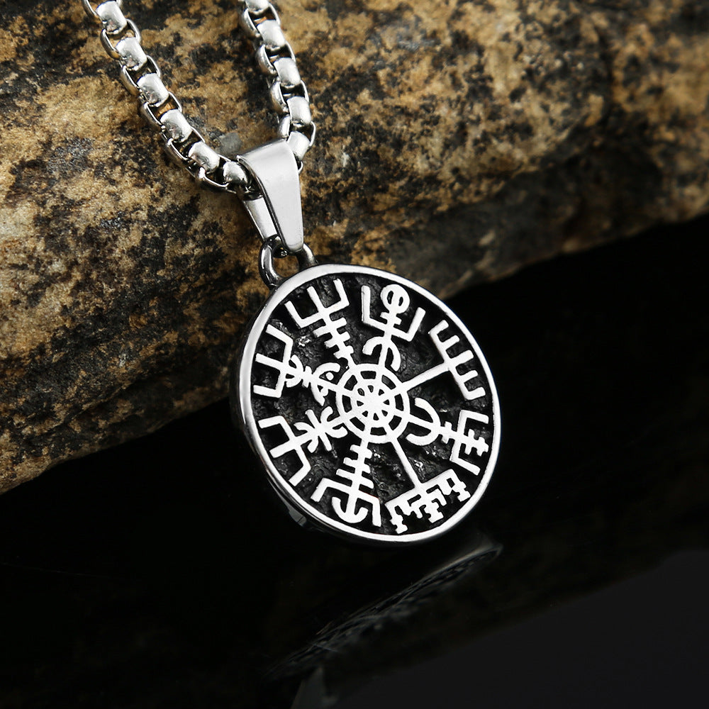 Nordic Jewelry Wholesale Stainless Steel Compass Pendant Odin Logo Necklace for Men