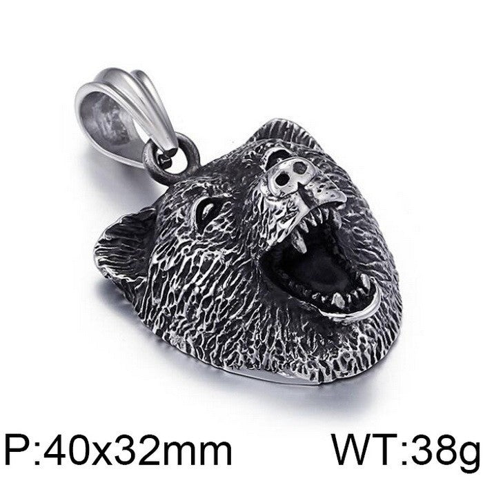 Animal Shape Old, Punk Lion Head Wolf Head Fox Titanium Steel Men's Pendant Necklace