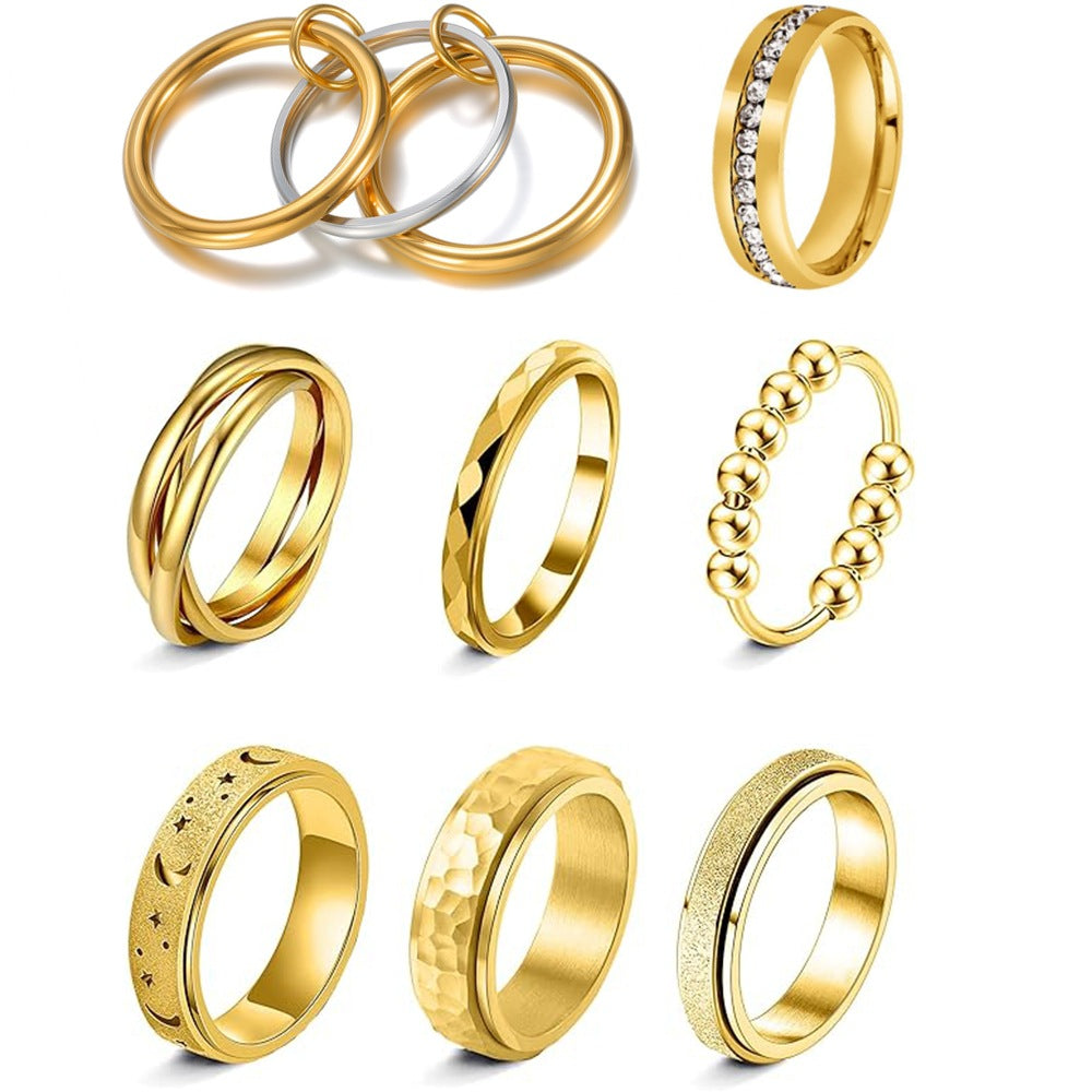 Planderful Everyday Genie Rotatable Star Moon Ring Set For Couples Unisex 6mm Steel