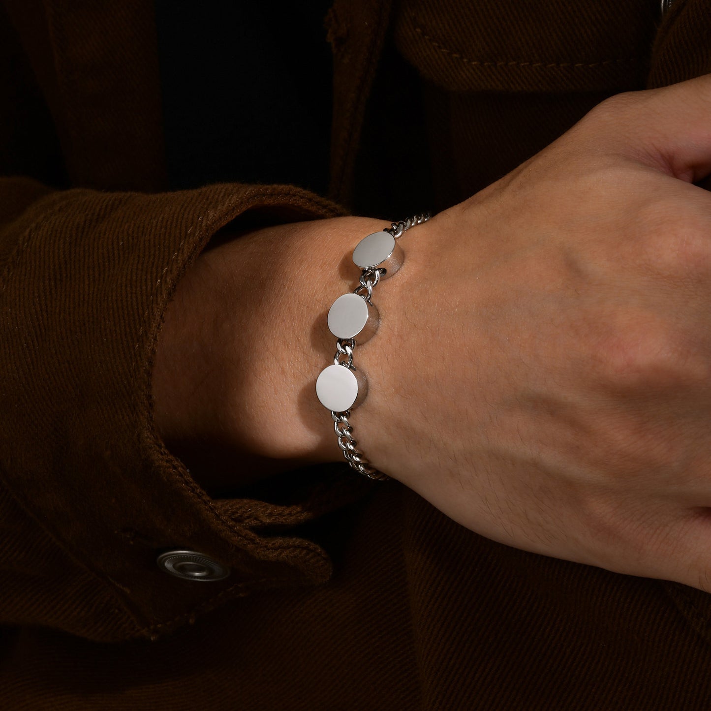 Stainless Steel Round Metal Accessories Cuban Chain Bracelet