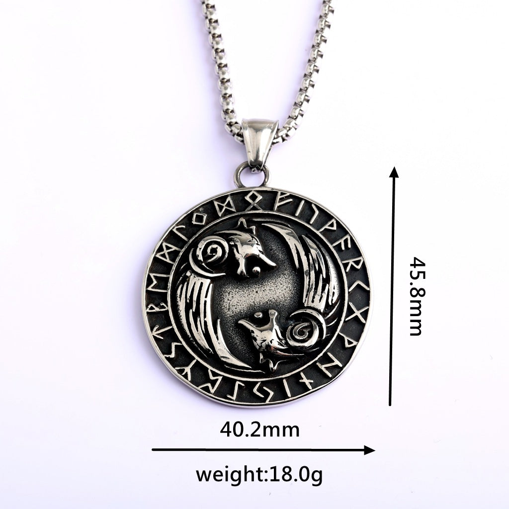 Vintage Viking Wolf Stainless Steel Men's Pendant Necklace