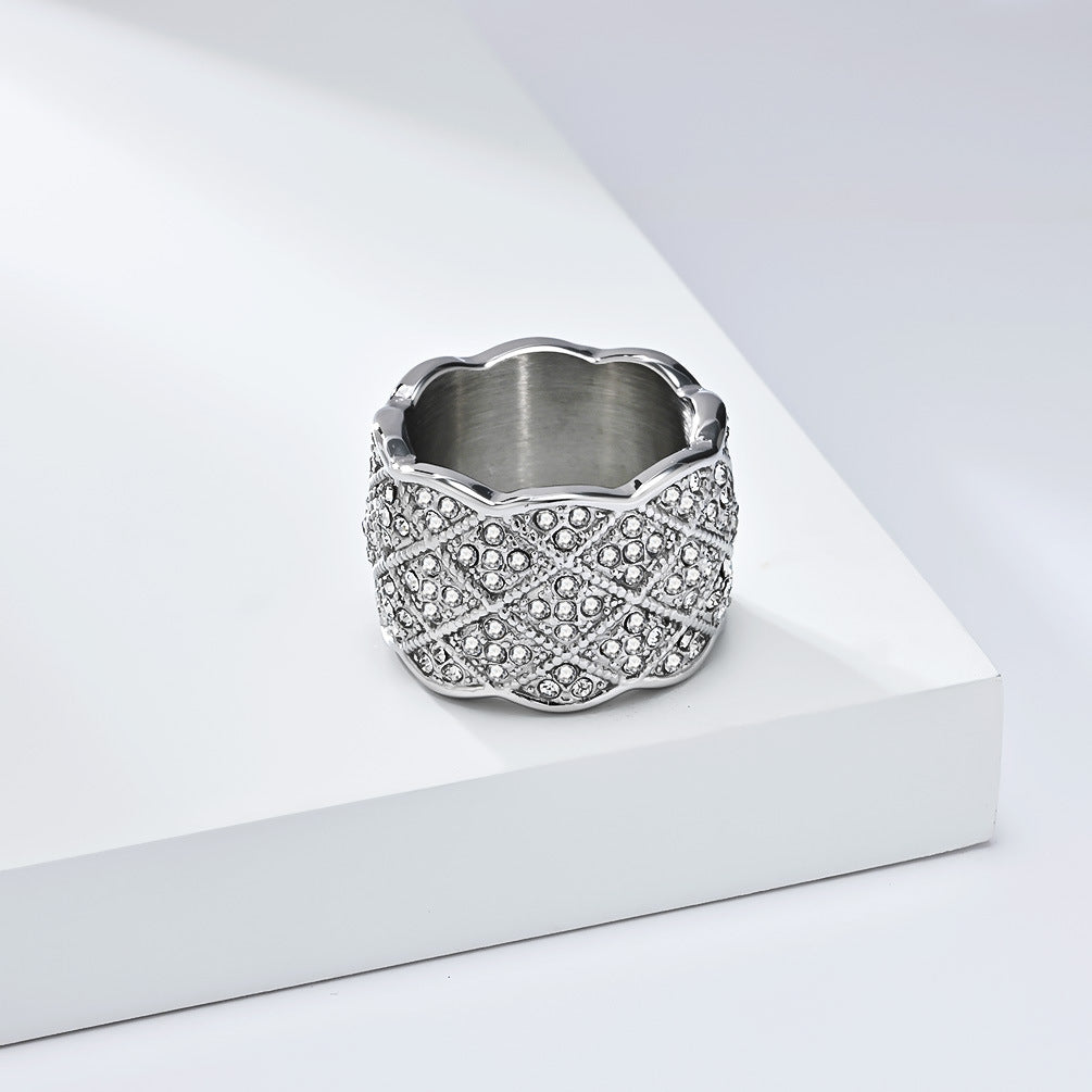 Planderful Unisex Zircon Ring Mesh Stainless Steel Gold Plated Light Luxury Fashion