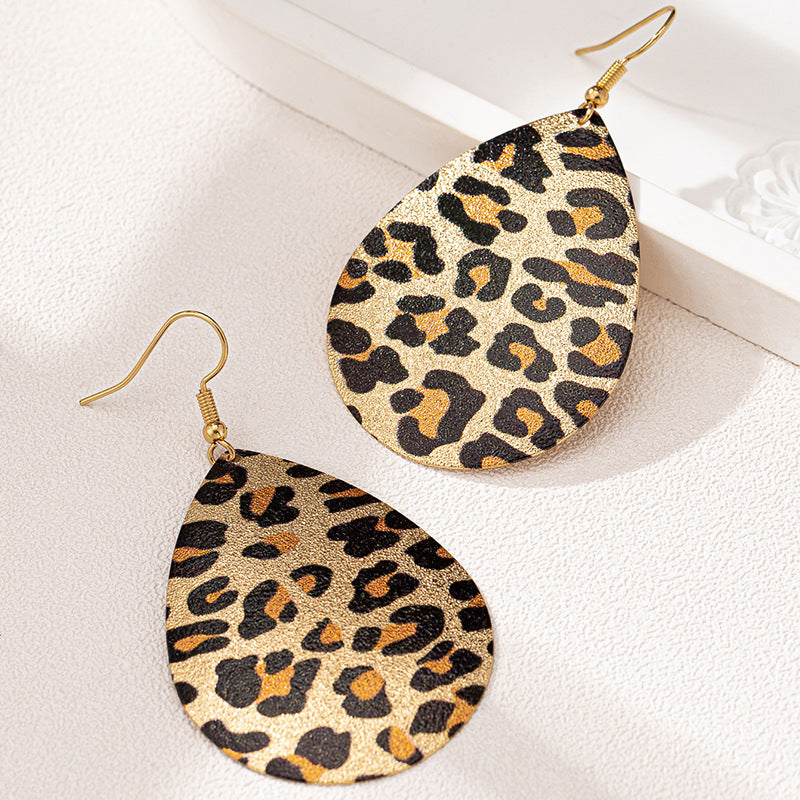 Planderful Vienna Verve Earrings – Stylish Water Drop-Shaped Leopard Print Design