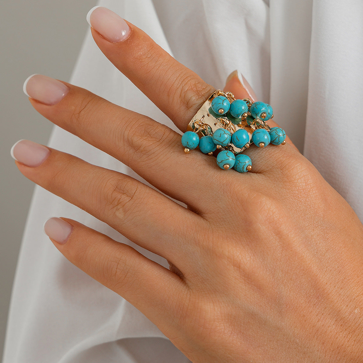 Planderful Boho Pearl Fringe Ring For Women Turquoise Accent Statement Jewelry Vienna Verve